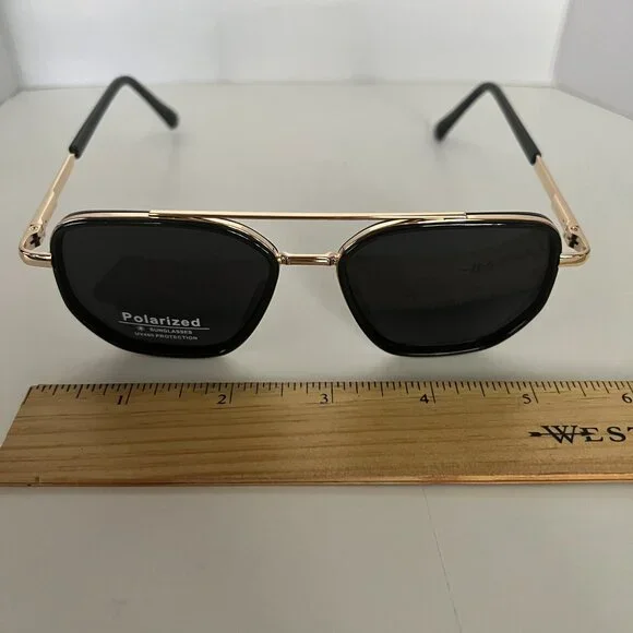 Black & Gold‎ (Black Lens) Polarized Aviator Sunglasses (BRAND-NEW & GORGEOUS!) - Picture 6 of 7